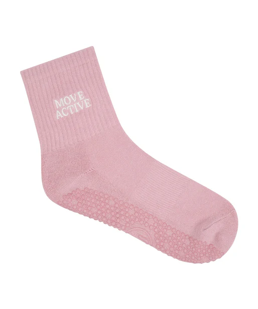 Move Active Crew Non Slip Grip Socks - Signature Mauve